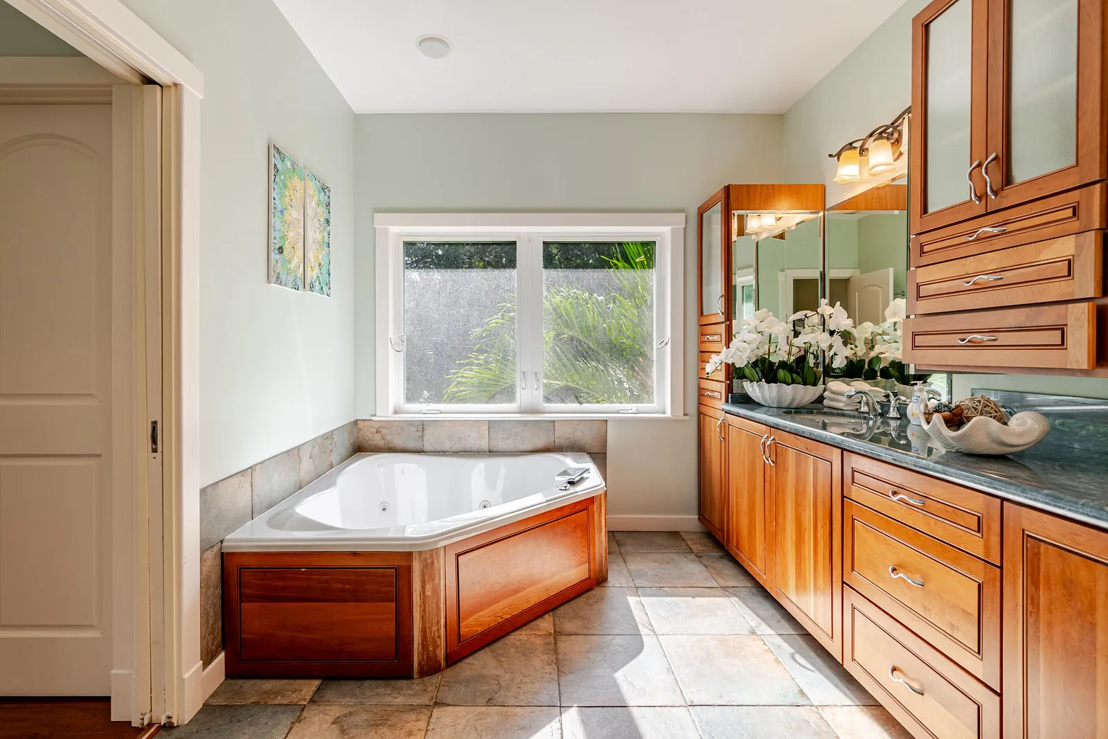 Jetted corner tub in the master bath