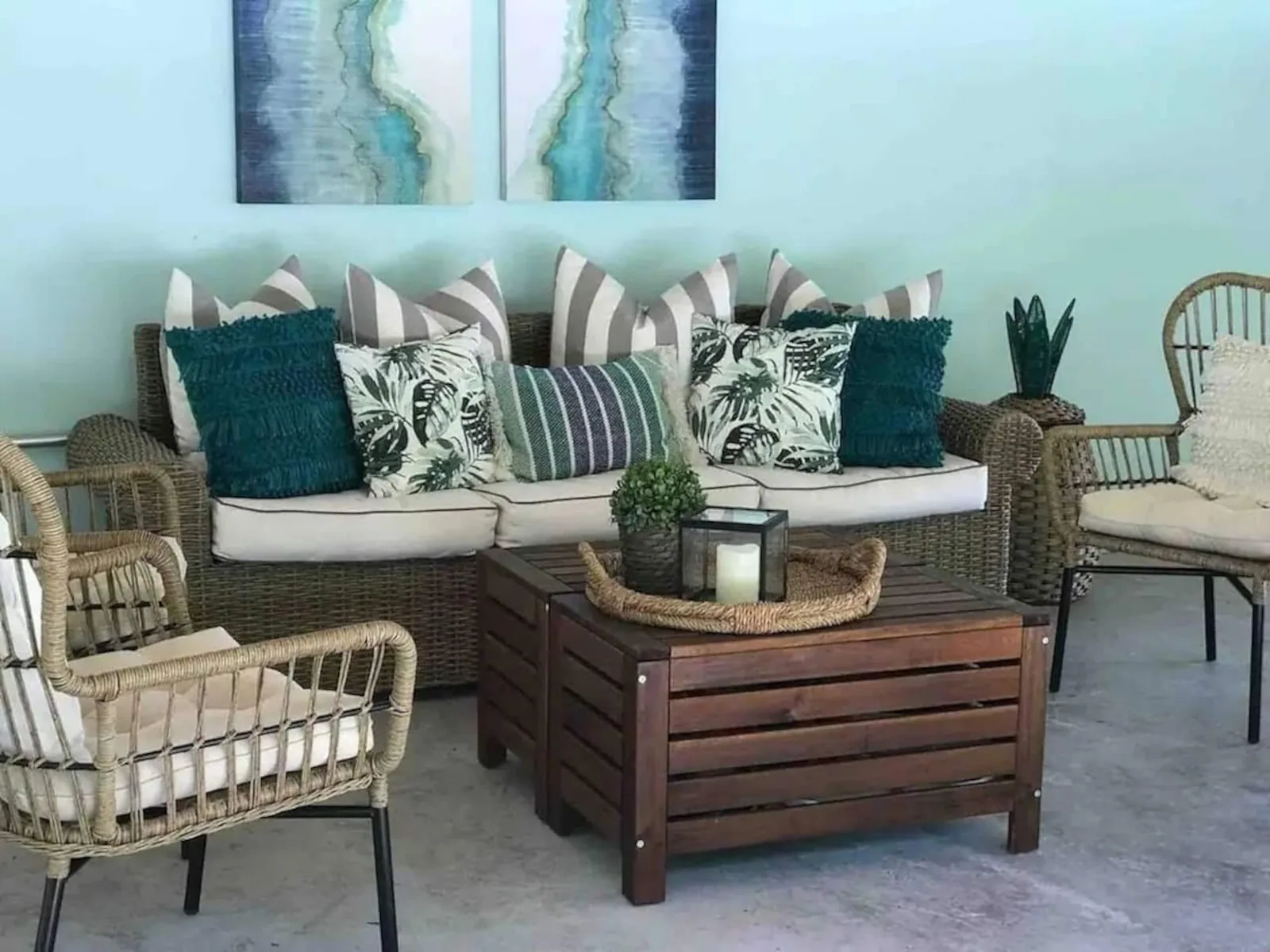Covered seating area by the pool