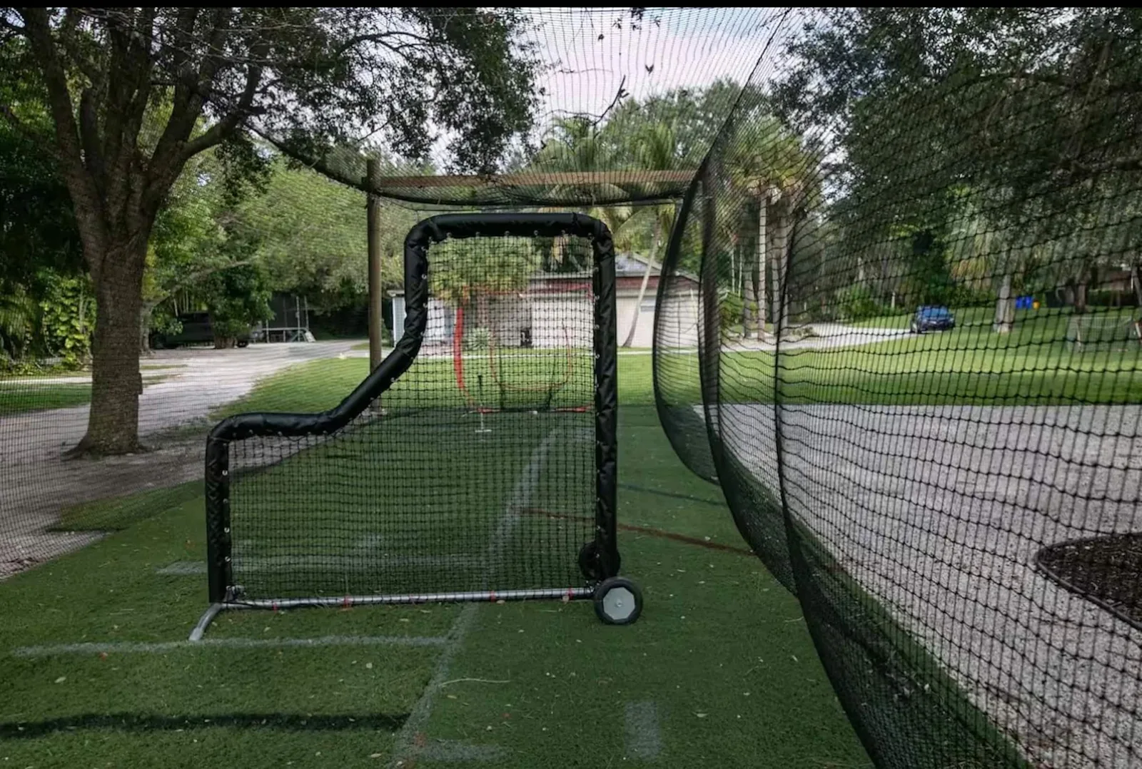 Baseball and golf practice area on artificial turf
