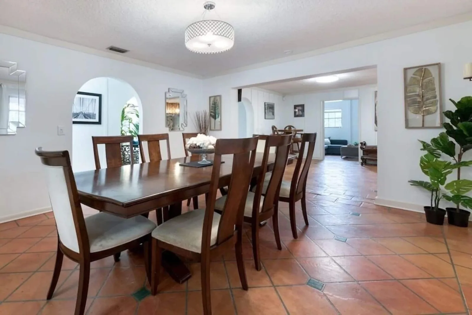 Dining room for 8 with original Mexican tile floors