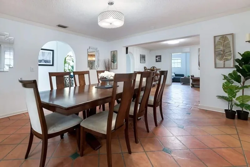 Dining room for 8 with Mexican tile floors