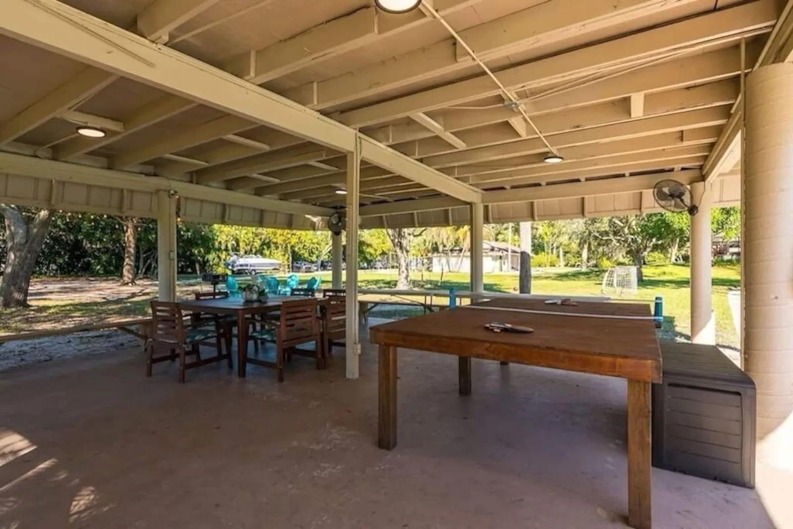 Covered cabana by the tennis court