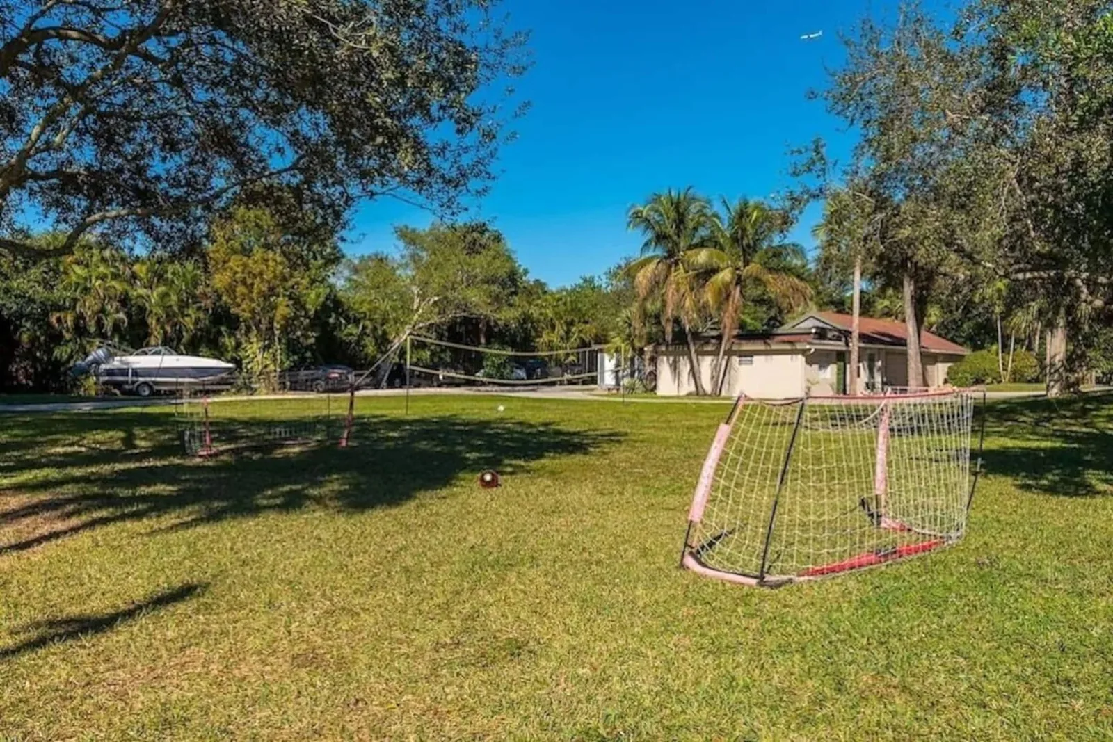 Soccer goal on the open lawn