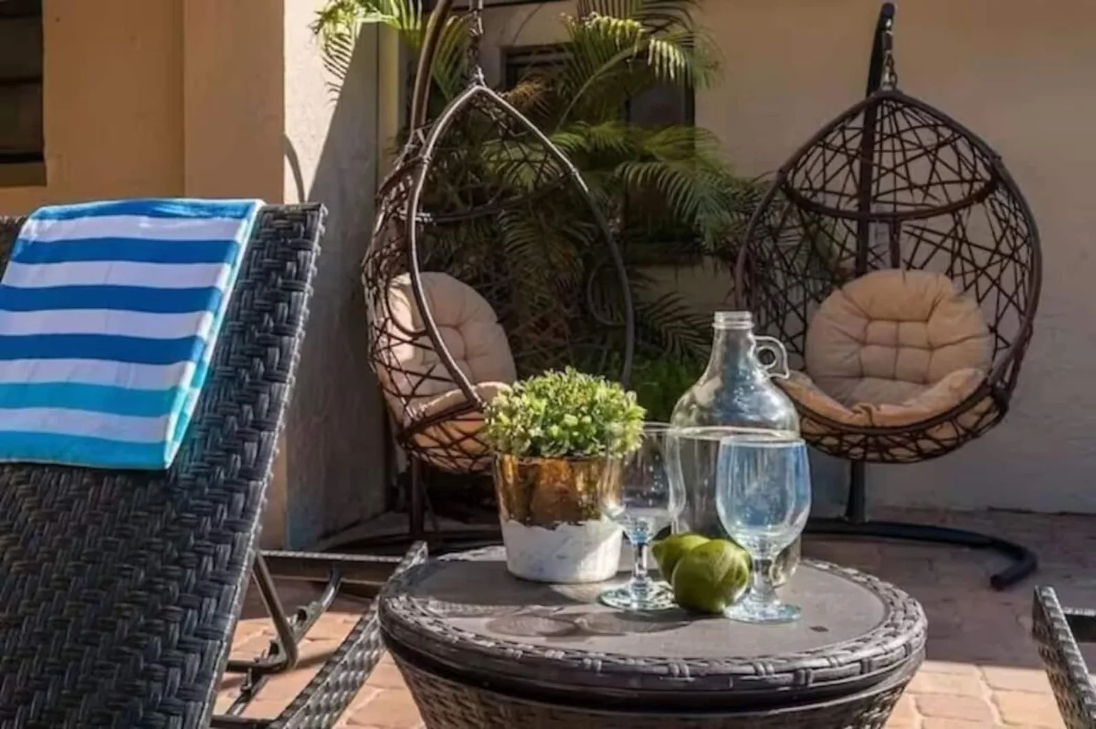 Hanging egg chairs on the patio